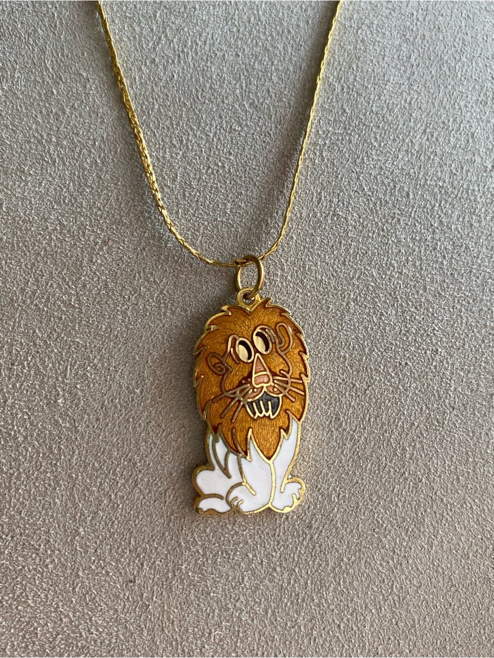 Hallmark Gold and White Lion Enamel Pendant Necklace